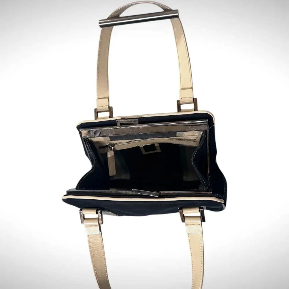 Vintage Fendi‎ Mini Boston Top Handle Bag Navy Blue Satchel Luxury Travel Preppy